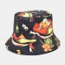 Women Cotton Double  sided Wear Cartoon Calico Pattern Print Casual Sunshade Bucket Hat