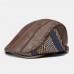 Men PU Leather Autumn Warm Beret Cap Retro Color Stripe Knit Stitching Patch Flat Hat Forward Cap Peaked Cap